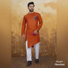 Orange cotton cross style kurta set