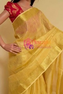 Yellow pure tissue linen sarees