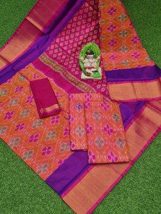 Orange uppada sarees with pochampally design