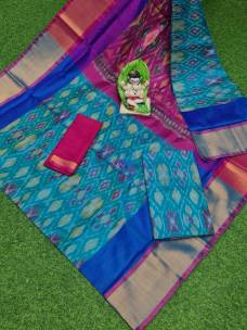 Sky blue uppada sarees with pochampally design