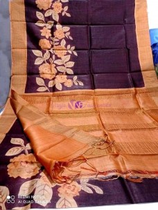 Dark violet hand painted pure tussar silk sarees