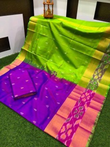 Purple with green uppada sarees with pochampally border