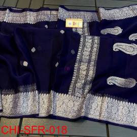 Navy blue pure handloom banarasi georgette chiffon sarees