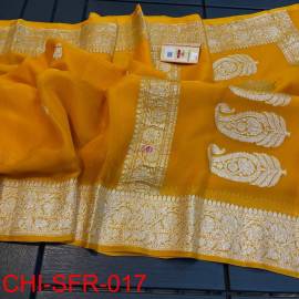 Mango yellow pure handloom banarasi georgette chiffon sarees
