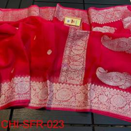 Red mix pink pure handloom banarasi georgette chiffon sarees
