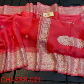 Orange mix pink pure handloom banarasi georgette chiffon sarees