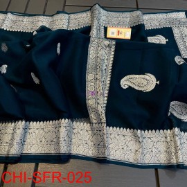 Dark navy blue pure handloom banarasi georgette chiffon sarees
