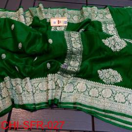 Dark green pure handloom banarasi georgette chiffon sarees