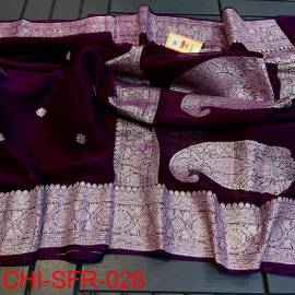 Dark burgundy pure handloom banarasi georgette chiffon sarees