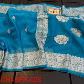 Light blue pure handloom banarasi georgette chiffon sarees