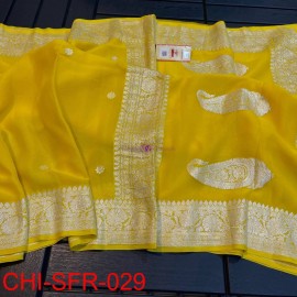 Yellow pure handloom banarasi georgette chiffon sarees