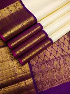 Cream and dark purple pure kanchipuram silk sarees