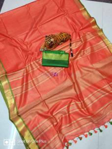 Orange pure linen by linen sarees