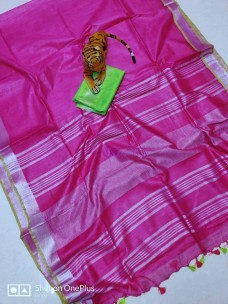 Dark pink and green pure linen by linen sarees