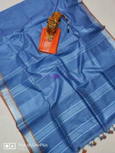 Purple blue pure linen by linen sarees