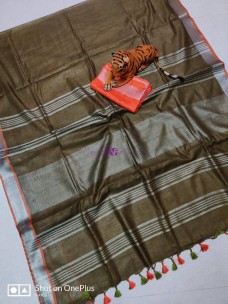 Brown pure linen by linen sarees