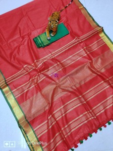 Red pure linen by linen sarees