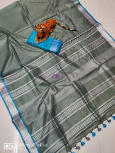 Grey pure linen by linen sarees