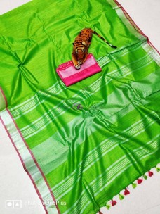 Green pure linen by linen sarees