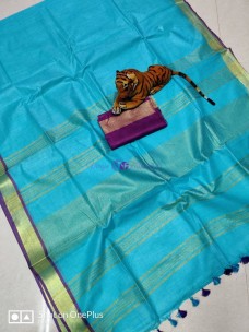 Aqua blue pure linen by linen sarees
