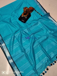 Teal blue pure linen by linen sarees