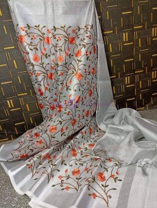 Silver tissue linen embroidered sarees