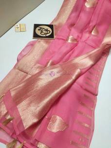 Light pink banarasi semi pure silk kora organza sarees