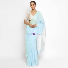 Pastel blue 120 counts pure linen sarees
