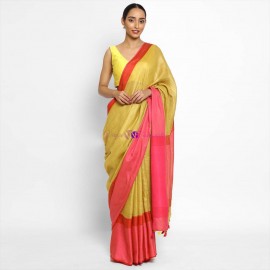 Mustard and pink 120 counts pure linen sarees