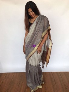 Grey 120 counts pure linen by linen sarees