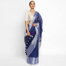 Navy blue 120 counts pure linen sarees