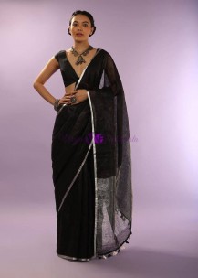 Black 120 counts pure linen by linen sarees