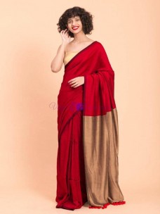 Red with brown 120 counts pure linen sarees