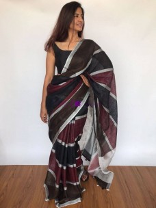 Black pure linen 120 counts sarees