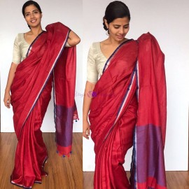 Red with purple 120 counts pure linen sarees