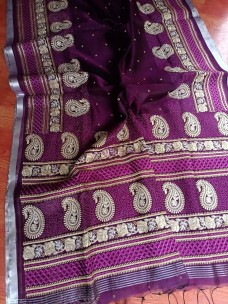 Dark purple premium quality muslin parsi work embroidery sarees