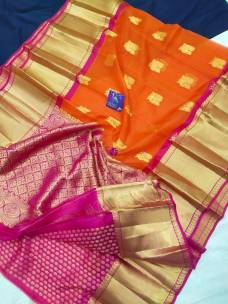 Orange and pink pure kanchi kora sarees