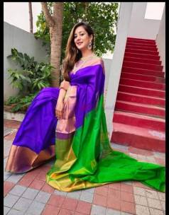 Purple and green uppada pattu big border sarees