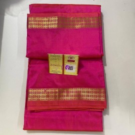 Dark pink pure silk dhoti with Angavastram
