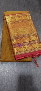 Dark mustard pure narayanpet cotton sarees with big border