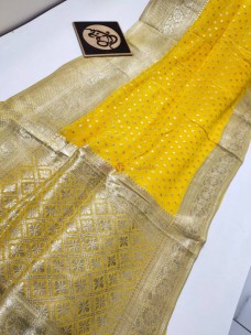 Yellow banarasi khaddi georgette silk sarees