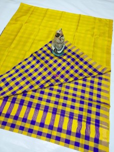 Yellow and blue uppada langavoni model checks sarees