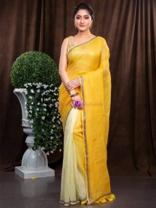 Yellow 120 counts linen dual shade sarees