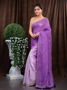 Purple 120 counts linen dual shade sarees
