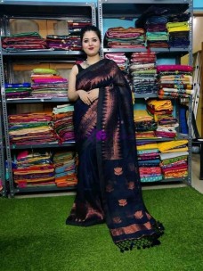 Black linen by linen copper zari jamdani sarees