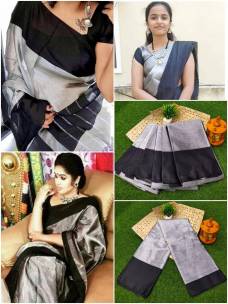 Silver with black uppada tissue cotton sarees