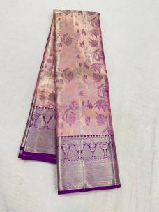 Pink with dark purple pure kanchipuram bridal silk sarees
