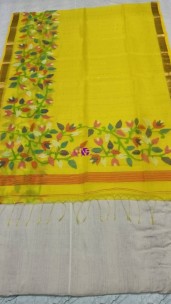 Yellow handloom muslin sequence jamdani sarees