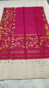 Dark pink handloom muslin sequence jamdani sarees