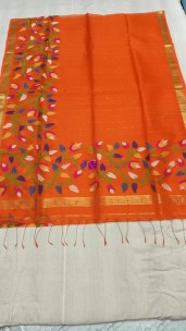 Orange handloom muslin sequence jamdani sarees
